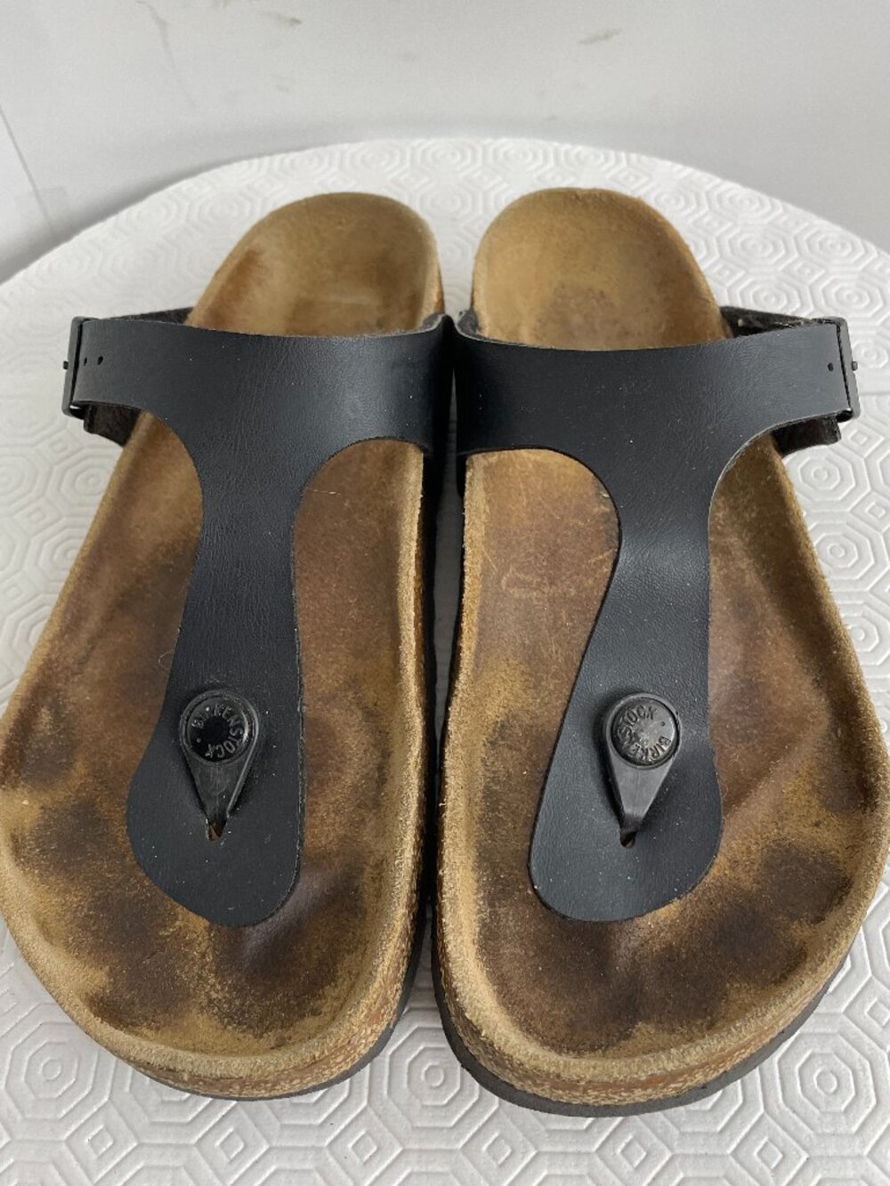 Birkenstock Gizeh Birko-Flor Black Leather Thong T-Strap Sandals Women's 37